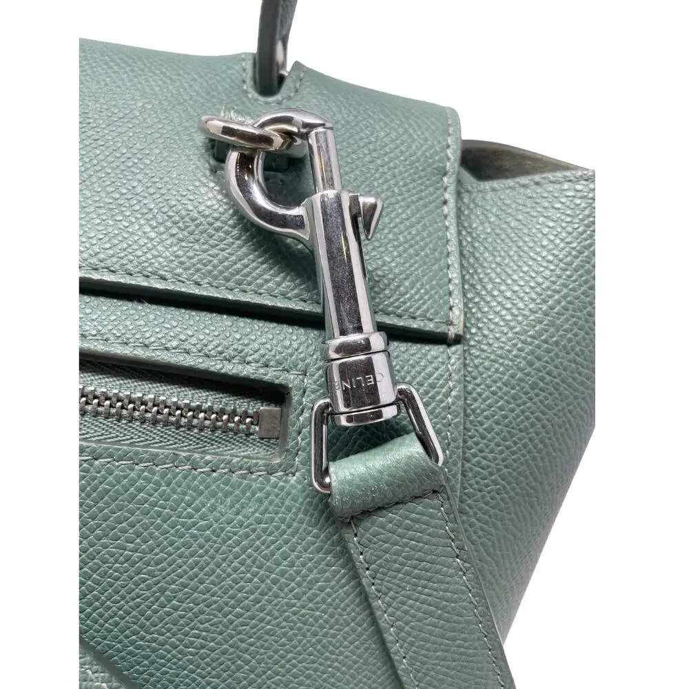 Celine Micro Belt Bag Green Crossbody Shoulder Top Handle Purse Leather 2-Way
